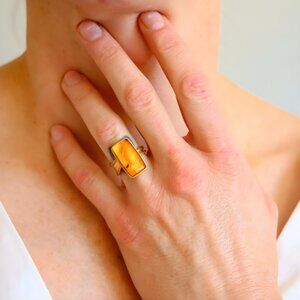 Baltic Amber Fossil Ant Ring Gold Plated Sterling Silver